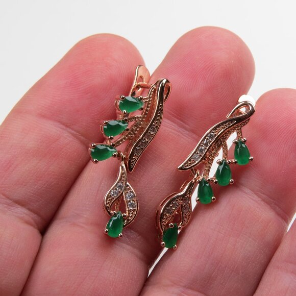 14k Diamond Emerald Earring - Picture 1 of 3